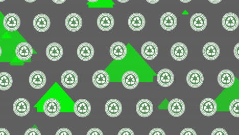 animación de iconos de reciclaje sobre iconos de invernaderos