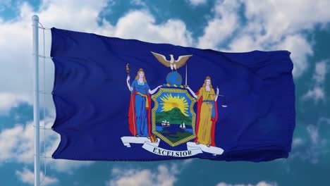 flag of new york state, region of the united states, waving at wind