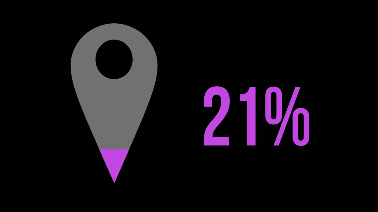 Location pin filled with pink colour from 0 to 100 %