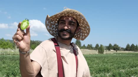 Farmer-Showing-Green-Tomatoes