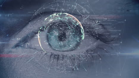 primer plano del ojo azul y el globo digital