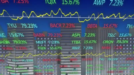 Animación-Del-Procesamiento-De-Datos-Financieros-Sobre-El-Paisaje-Urbano