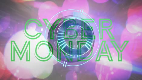animación escaneo de alcance, globo con texto de ventas de cyber monday en el fondo