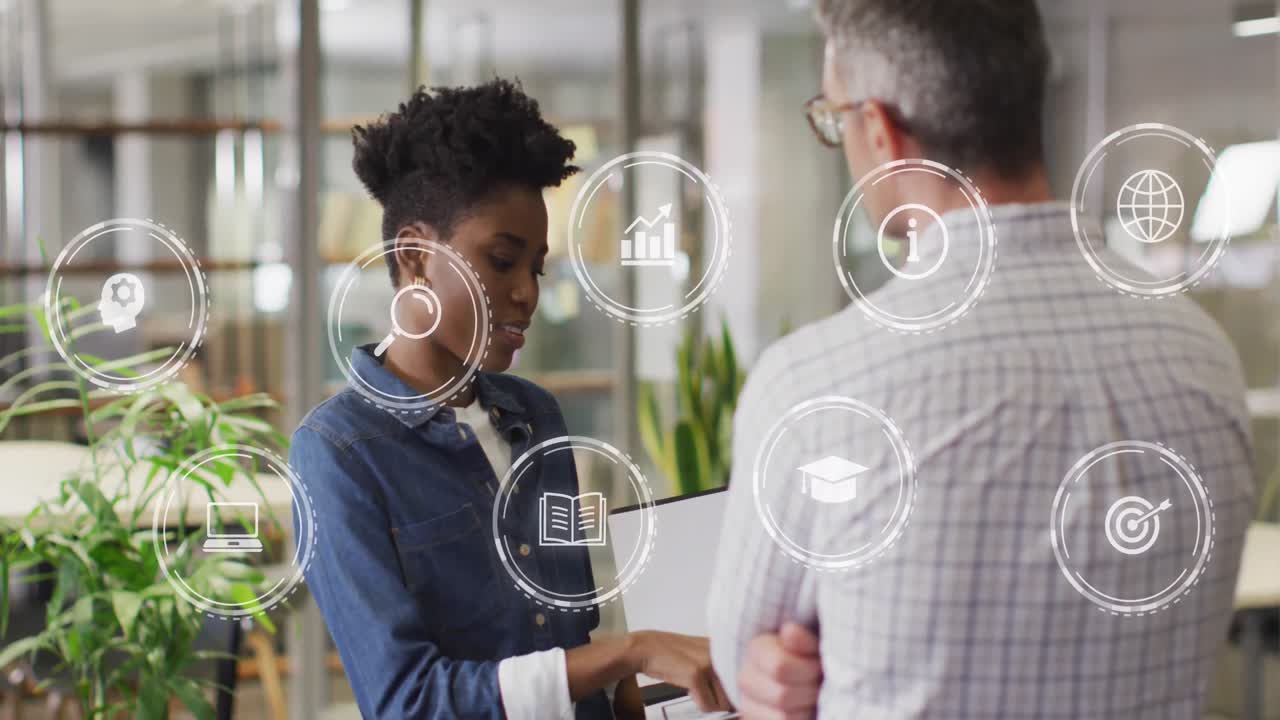 A diverse group of business professionals talking about a project