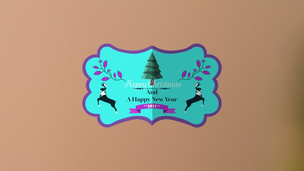 animación de felicitaciones de navidad en etiqueta sobre fondo beige