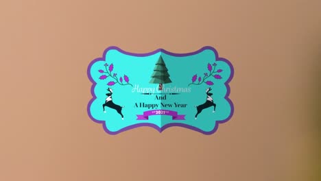 Animation-of-christmas-greetings-on-tag-over-beige-background