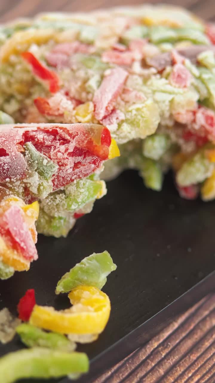 Close-up of Colorful Frozen Bell Peppers with Ice Crystals