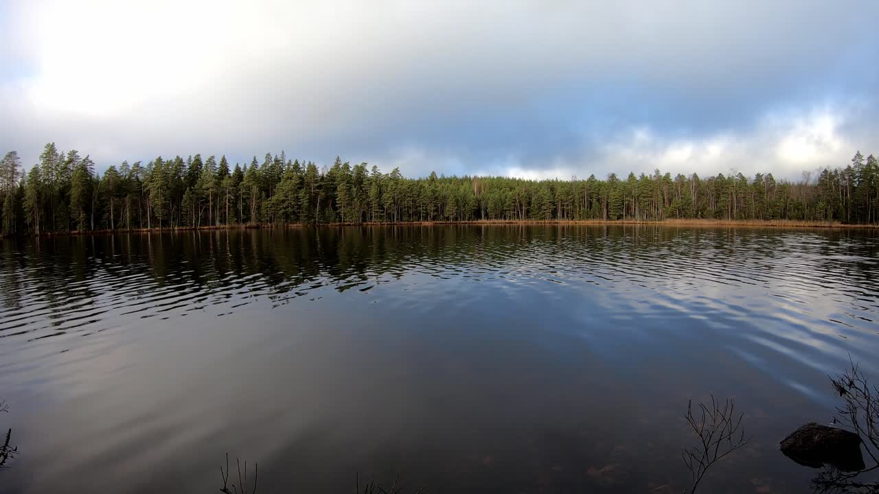 Beautiful landscape with autumn lake forest