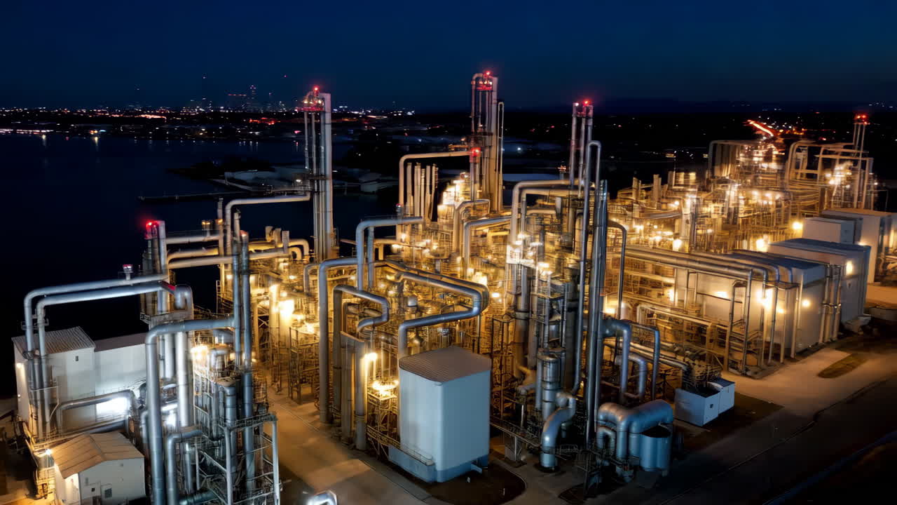 Night Aerial View of Industrial Complex