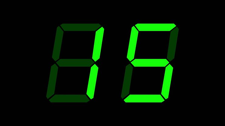Green digital clockface with 2 digits. 30 seconds digital timer. Clean, green digits on black. Retro digital alarm clock animation element, clean digital clock over black