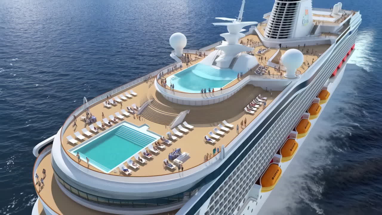 Luxury Cruise Ship with Deck Pools Sailing on the Ocean