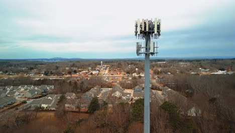 aerial shot revolving around cell phone tower