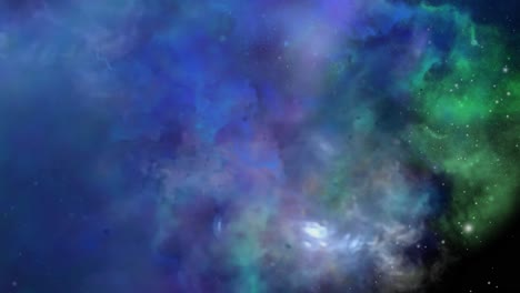 una nube de nubes nebulosas azules y verdes que se acercan al universo, al espacio exterior