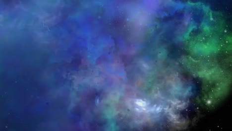 a cloud of blue and green nebula clouds moving closer to the universe, outer space