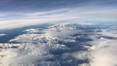 Pyrenees-Mountain-Range,-view-from-an-airplane