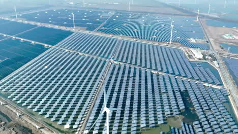 aerial view large industrial solar panels farm generating power clean energy of green renewable energy video