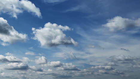 Soft fluffy clouds transforming in the sky. Low angle view at the clouds floating in the atmosphere. Timelapse.