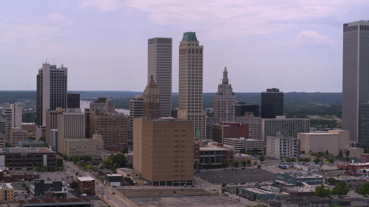 Aerial Drone View: Tulsa Oklahoma Cityscape Skyline