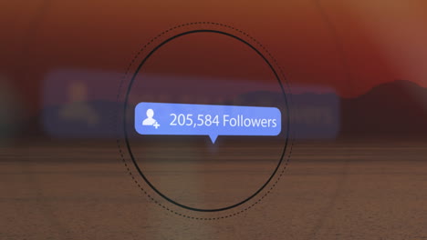 animación de iconos de las redes sociales sobre el atardecer y el paisaje marino