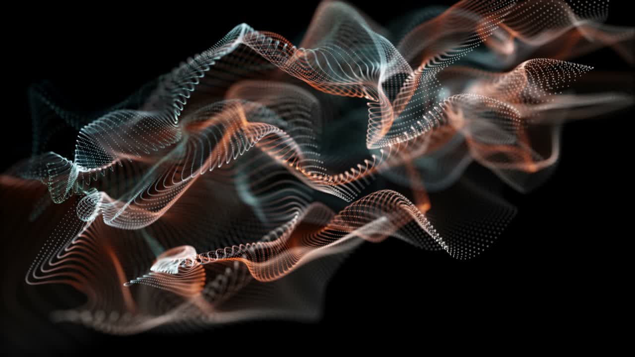 Futuristic animation with particle wave object in slow motion, 4096x2304 loop 4K