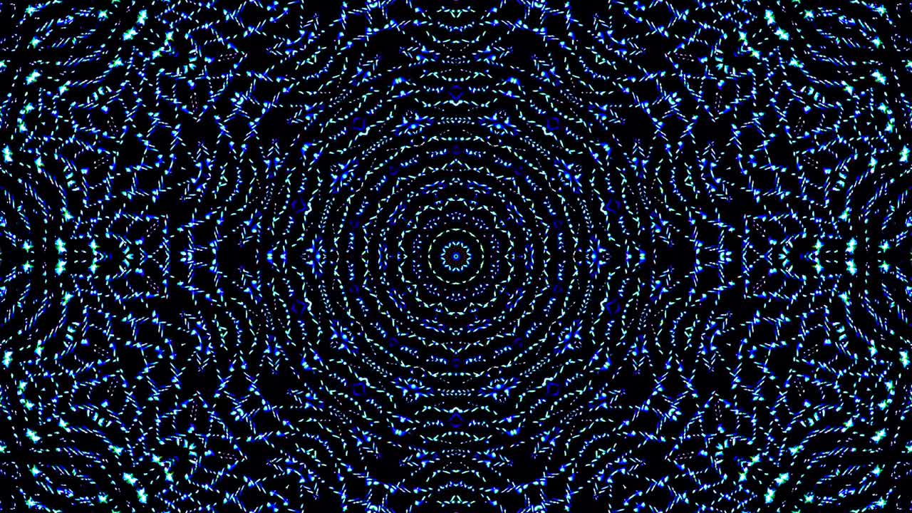 light wave abstract dots set blue color kaleidoscope black background