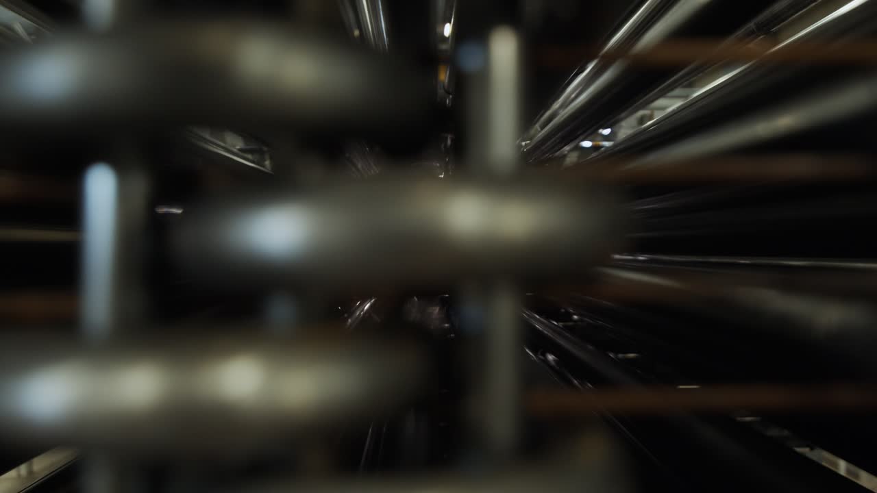 High temperature cooling tubes arranged on factory production line, close up