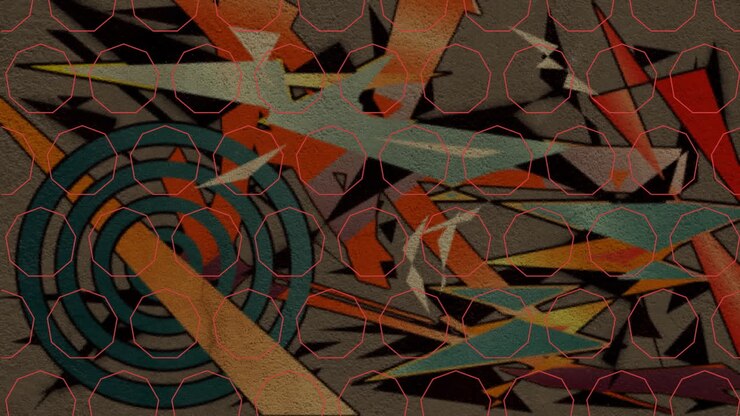 Animation of colourful shapes on brown background