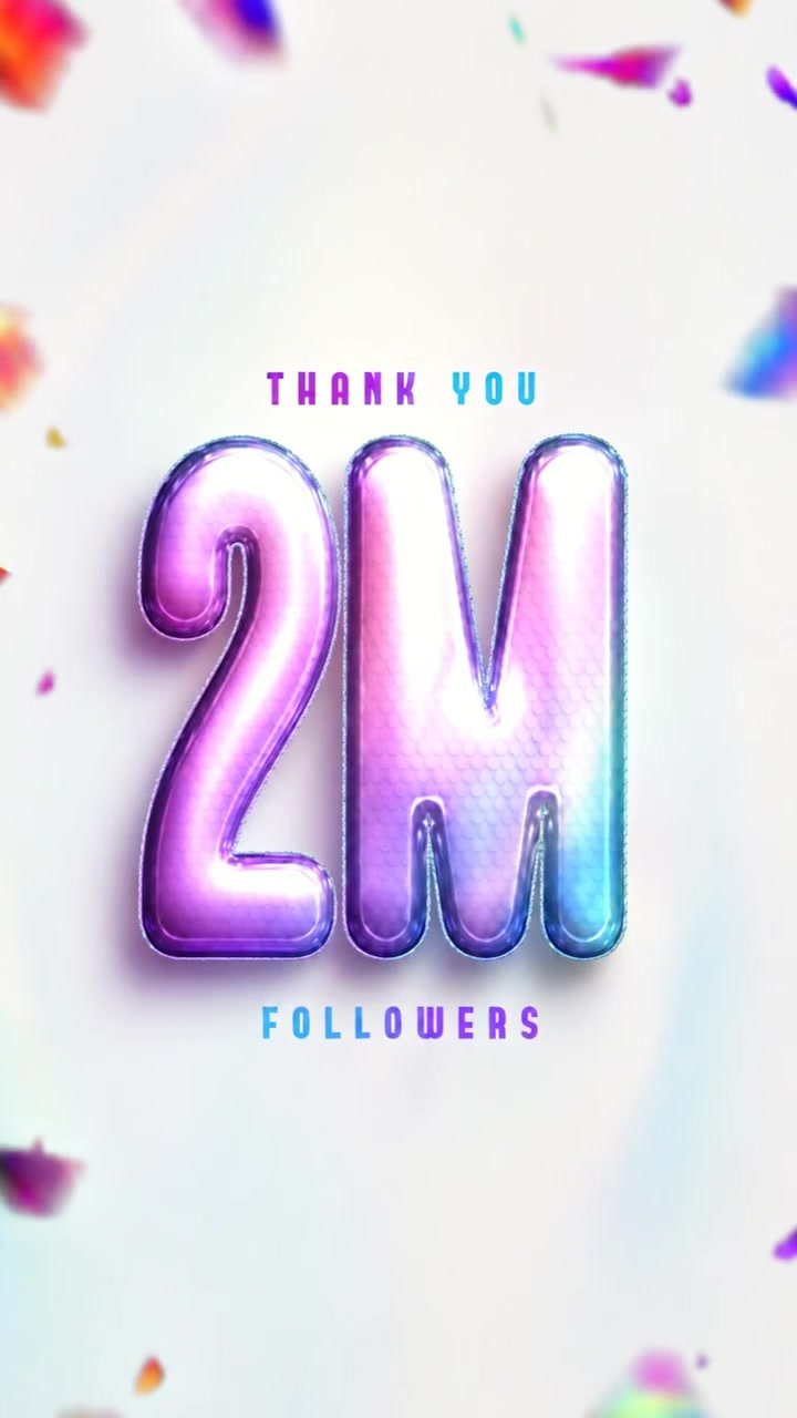 Thank You two million followers milestone graphic featuring glossy iridescent 3D typography