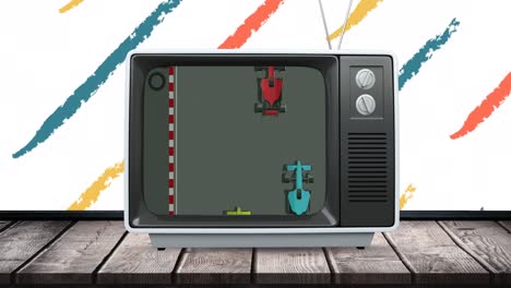 Animación-De-Pantalla-De-Televisión-Con-Videojuego-De-Carreras-De-Coches.