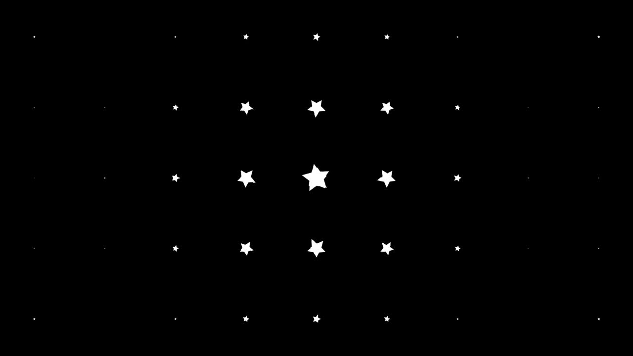 composición dinámica con estrellas blancas a escala en fondo negro. animación de patrón vintage