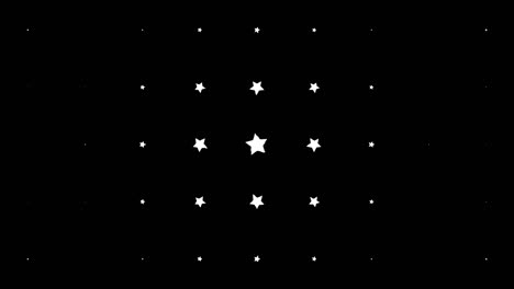 dynamic composition with white stars scaling at black background. vintage pattern animation