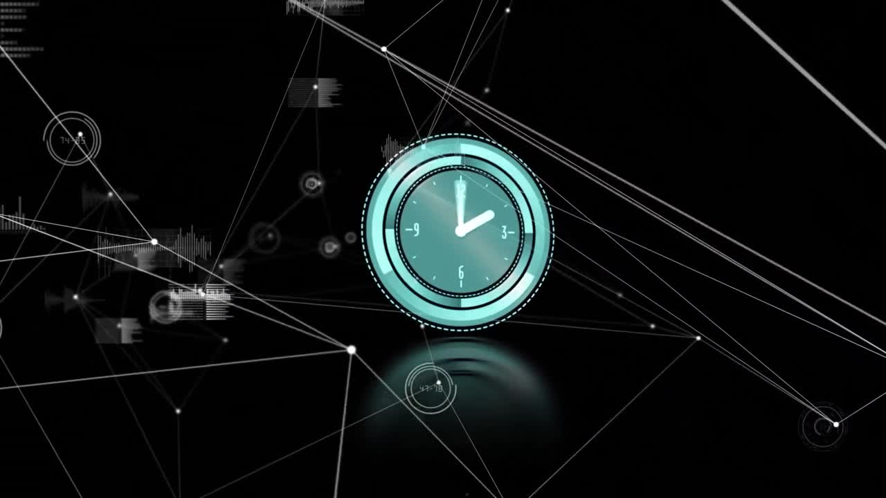 Animation of network of connections over clock moving fast