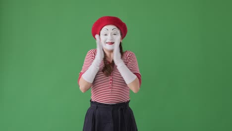 astonished mime artist celebrating success