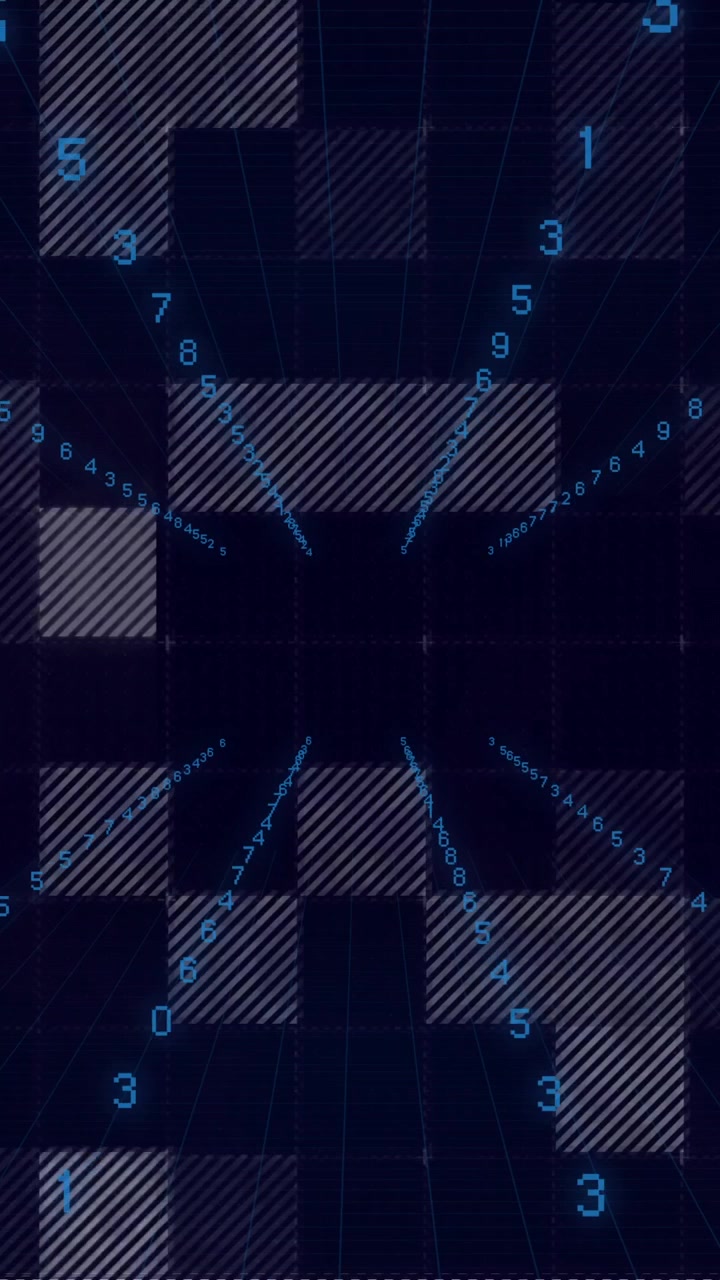 Animation of digital grid with numbers and lines creating futuristic data visualization