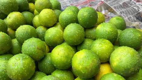 en kolkata, bengala occidental, un vendedor ambulante trabajador vende limones frescos y maduros en el mercado a lo largo de la calle