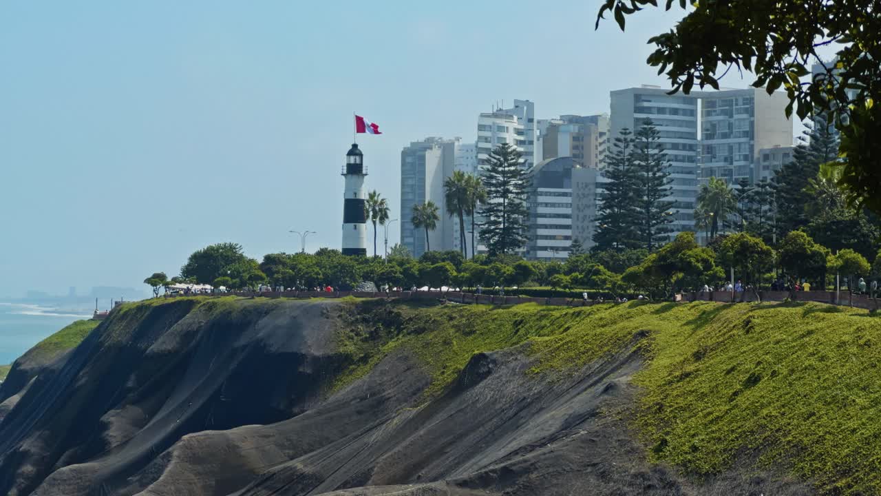 Faro de la Marina Lighthouse in Miraflores District of Lima, Peru. Sunny Day
