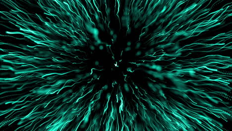animación digital de rastros de luz verde que explotan contra un fondo negro