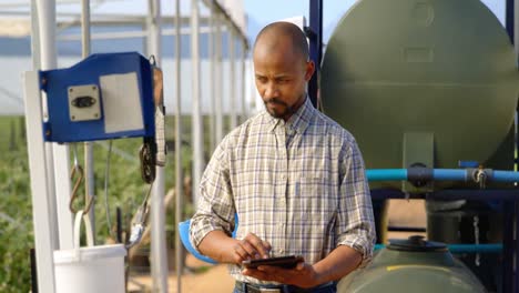 Man-using-digital-tablet-in-blueberry-farm-4k