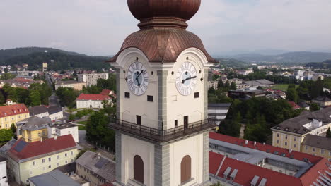 st. egyd parish church in klagenfurt aerial pullback