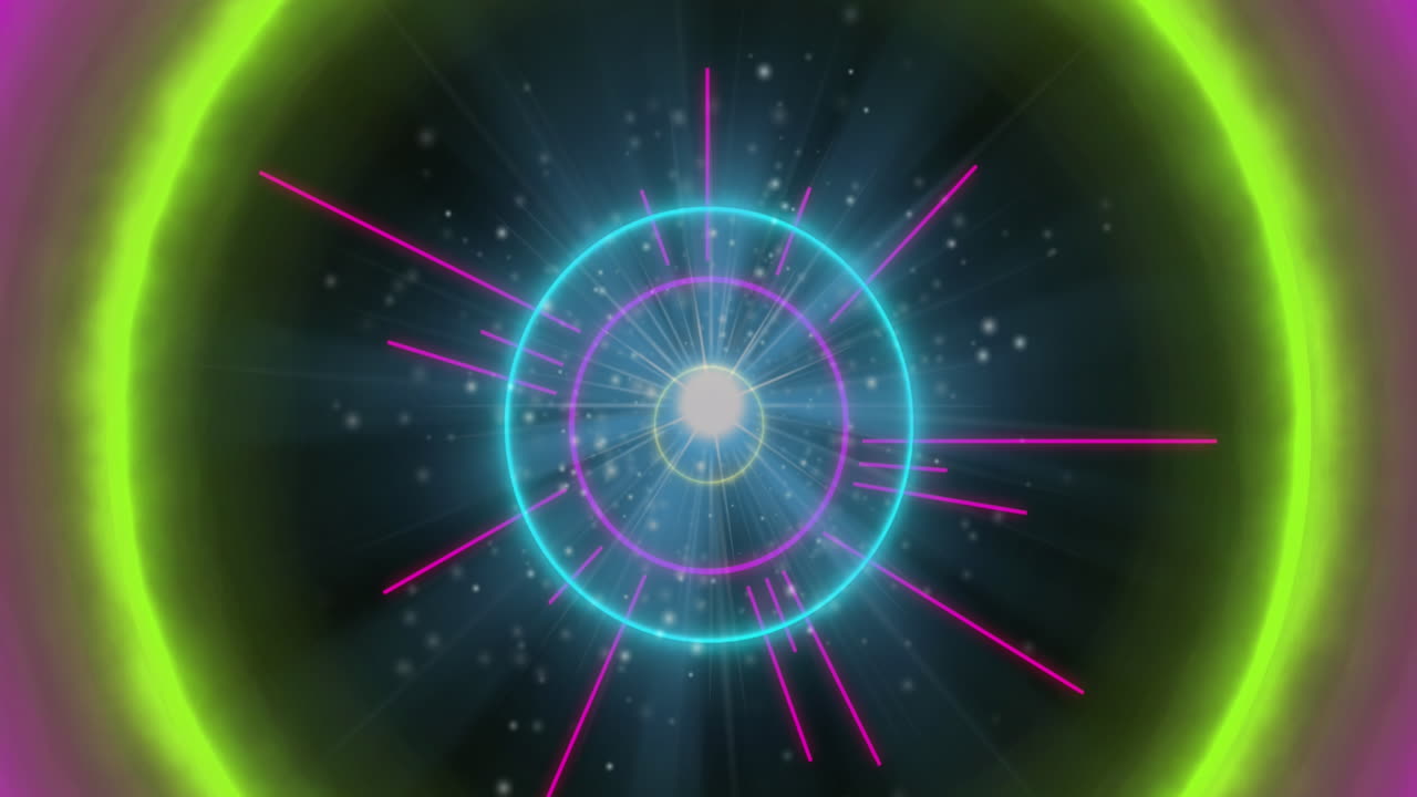 네온 모양의 애니메이션과 빛나는 빛의 터널 데이터 전송 트레일