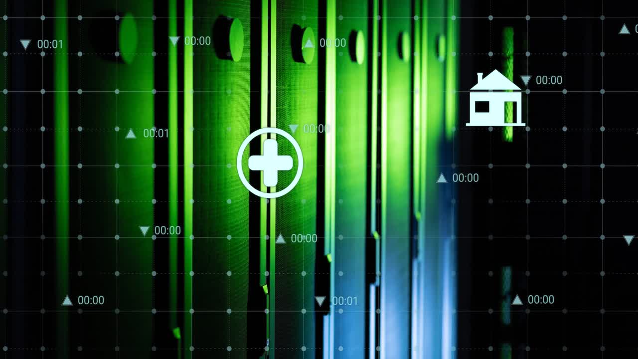 아이콘의 애니메이션과 컴퓨터 서버를 통한 데이터 처리