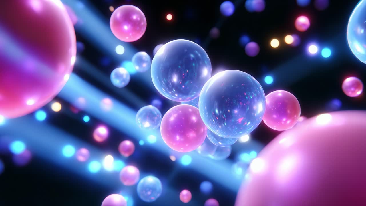 A Captivating Visual Journey Through Magical Spheres and Radiant Lights: A Stunning Display of Colorful Bubbles Dancing Amidst a Vibrant Background of Soft Glows and Luminous Effects