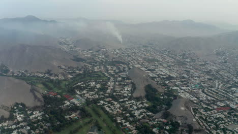 aerial cityscape over the la molina district of the city of lima showing the sandy landscape around the city