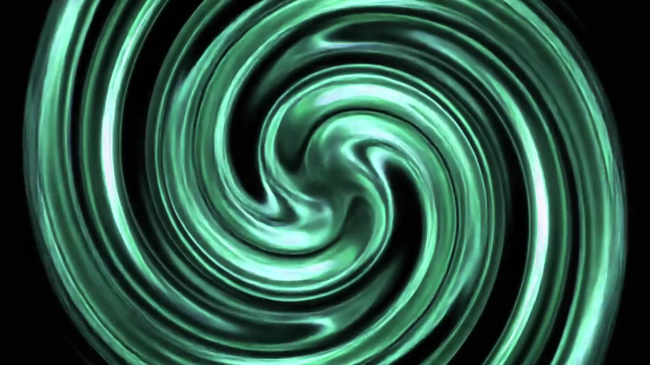 Animazione astratta di luce verde vorticosa su sfondo nero