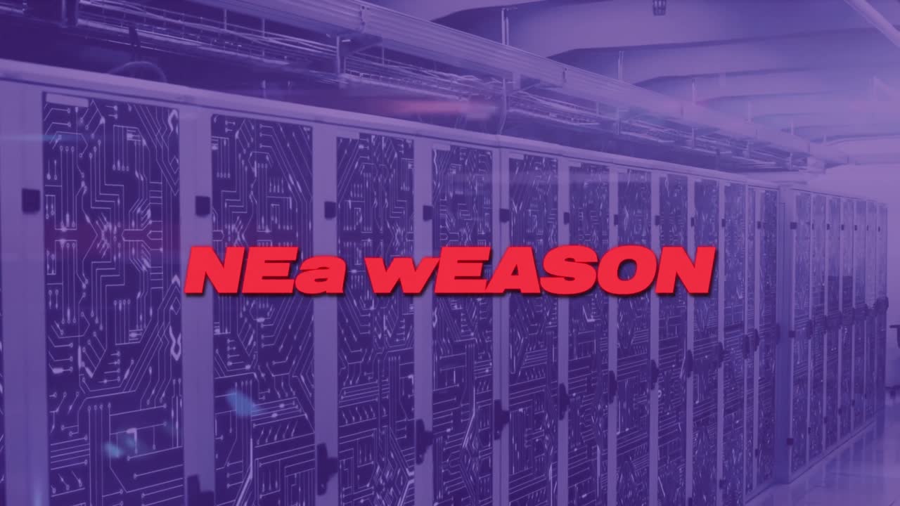 Animation of new season over violet server room