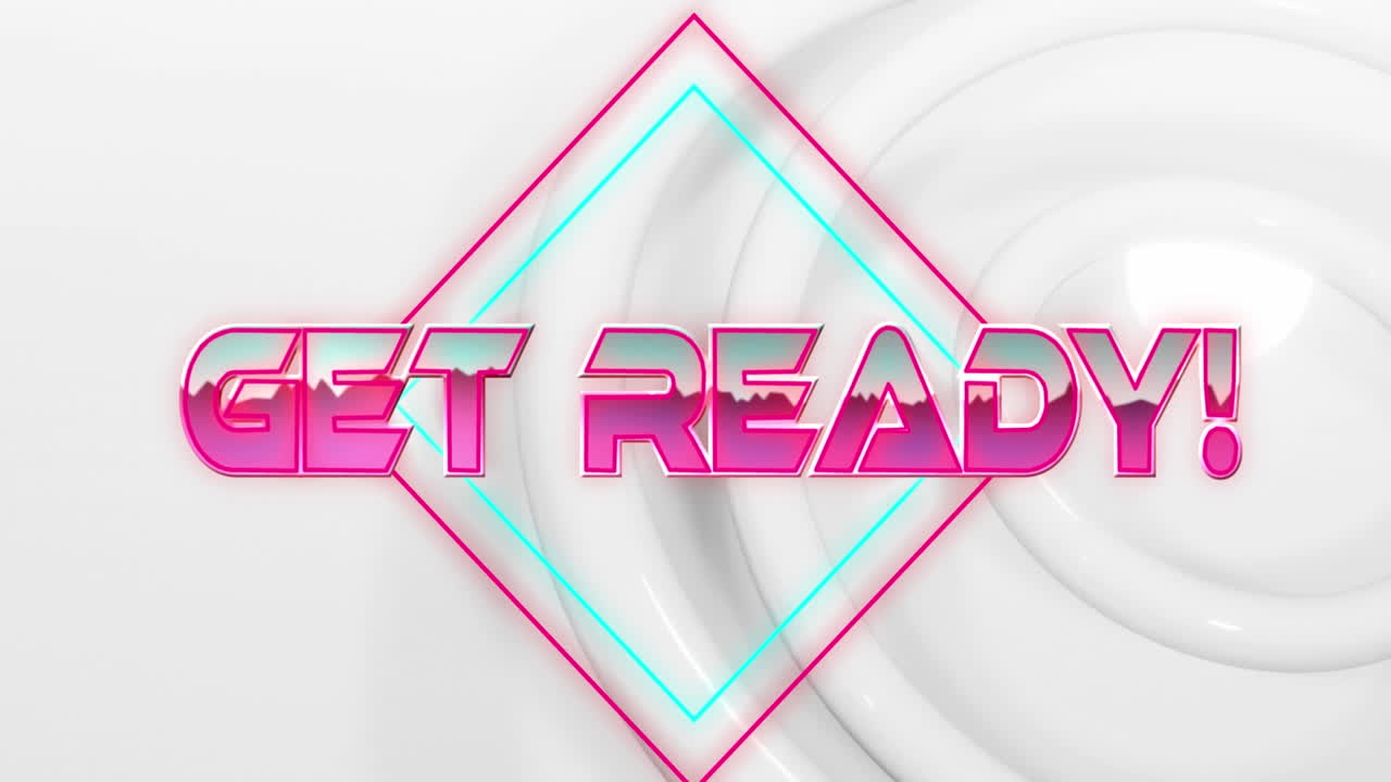 Animation of get ready text over light trails on white background