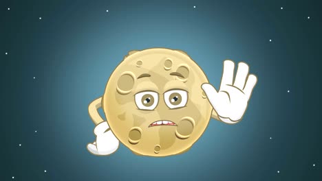 cartoon cute moon stop hand gesture with face animation with alpha matte