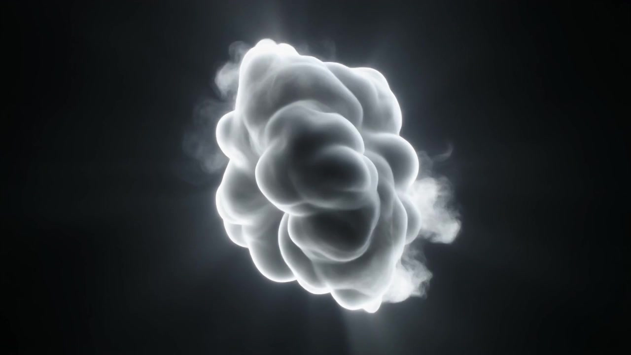 Glowing White Abstract Cloud Floating in Dark Space