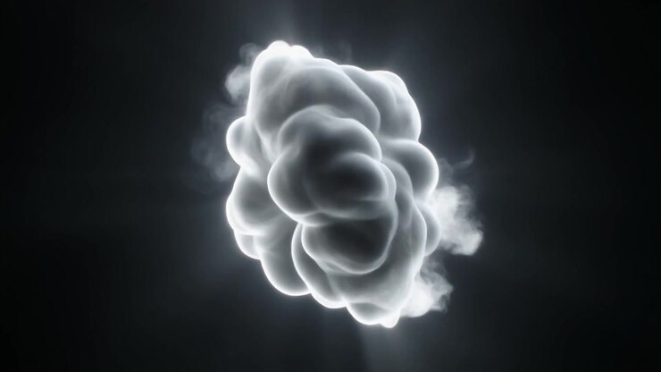 Glowing White Abstract Cloud Floating in Dark Space