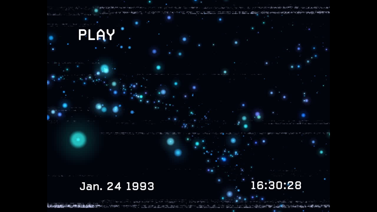 검은색 배경에 빛나는 반점 위의 장애 간섭의 애니메이션